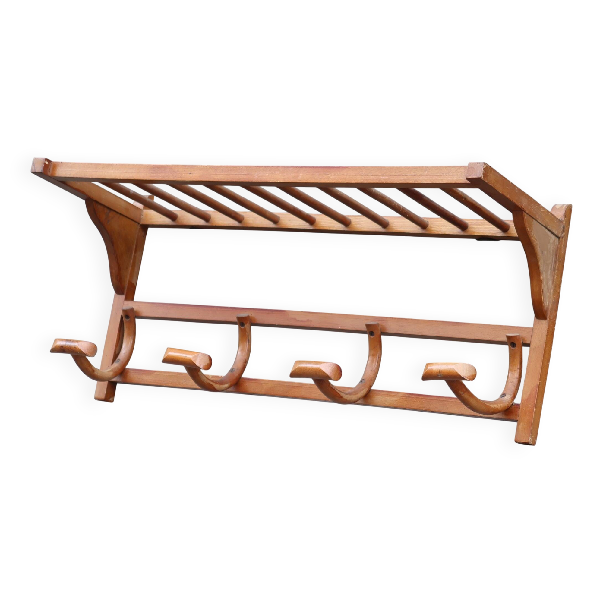 1950s wooden wall coat rack