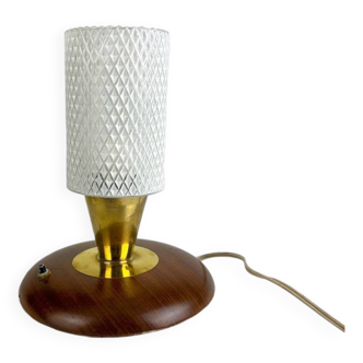Scandinavian teak and structured glass table lamp from the 50s