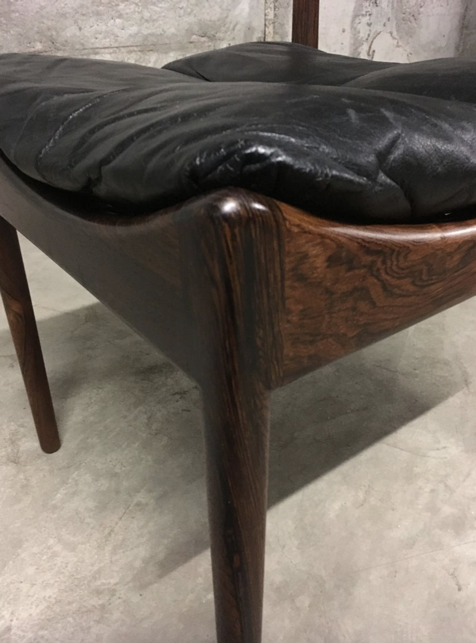 Set of 4 Rio palisander & black leather chairs, Modus model, by Kristian Vedel for Soren Willadsen