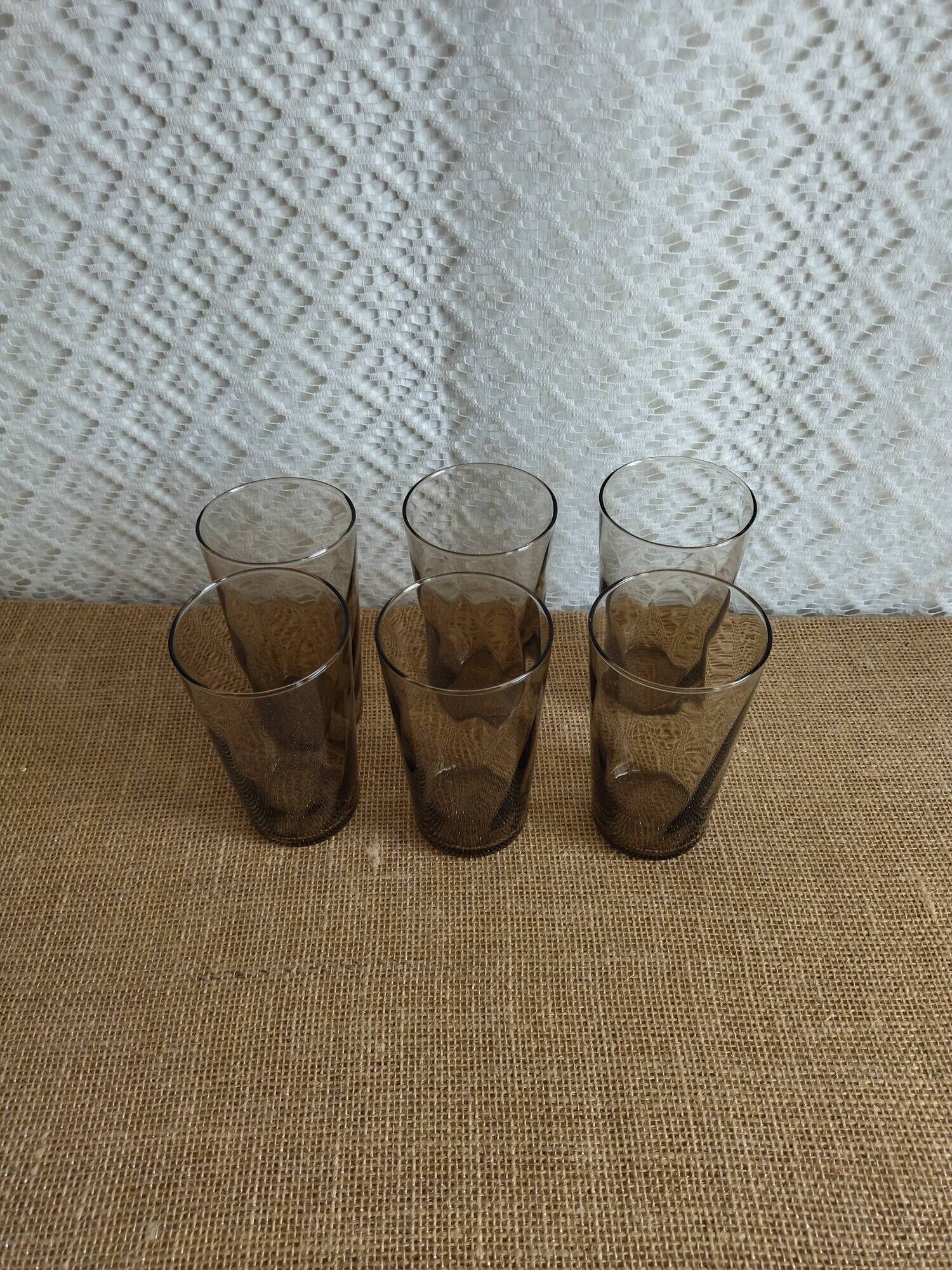 Set of 6 large vintage 70s smoked glasses