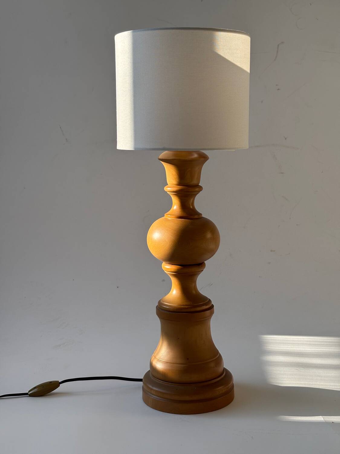 Turned wooden table lamp