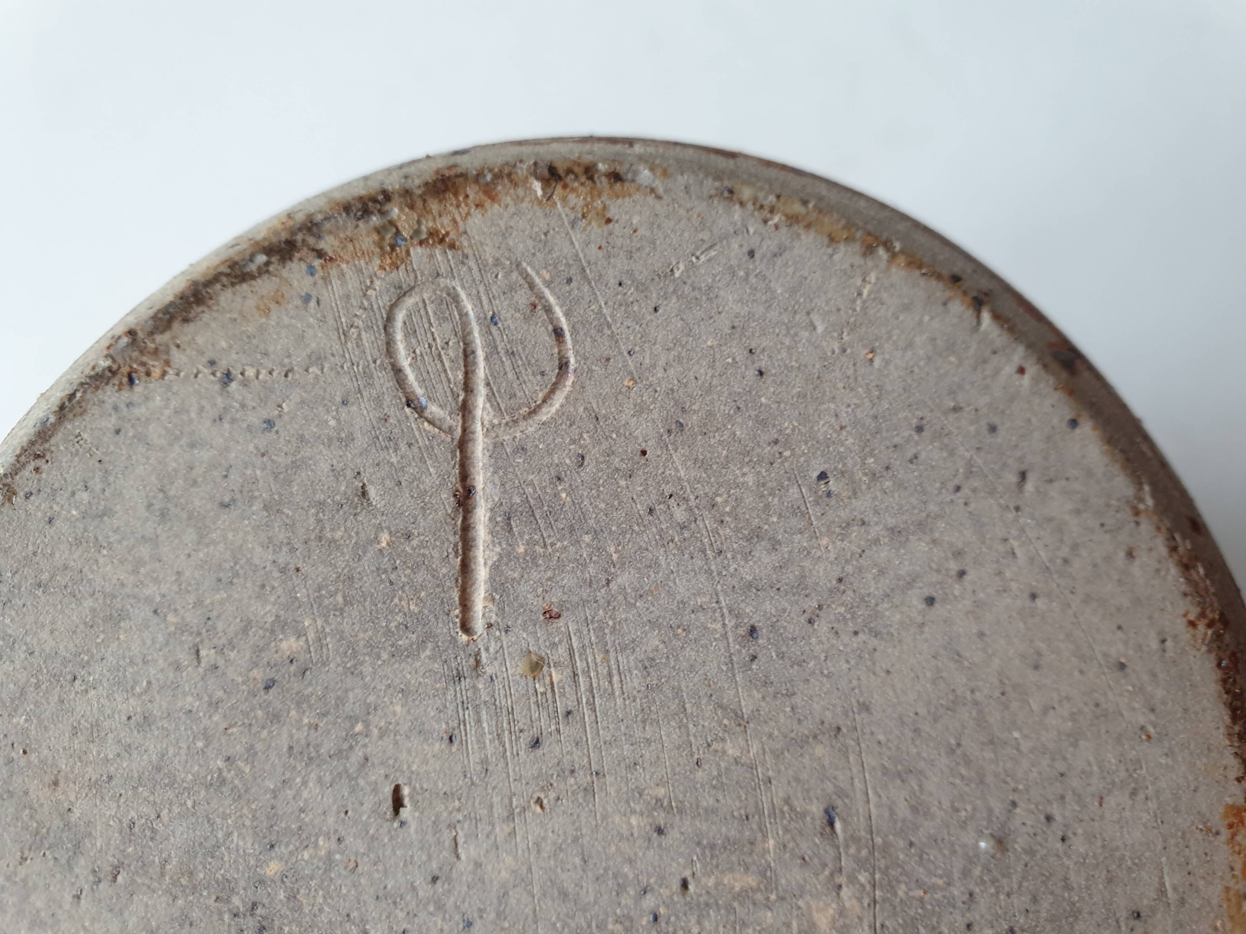 Pyrite stoneware ceramic vase, diabolo shape, signed Monogram Phi