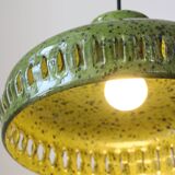 Olive green enamelled pendant light, Scandinavian, 1960-1970
