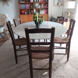 Set of 6 wooden chairs and 50s straw