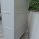 1950s wardrobe, 2 doors, one bar, 3 shelves, re-enchanted in pearl gray with waxed finish.