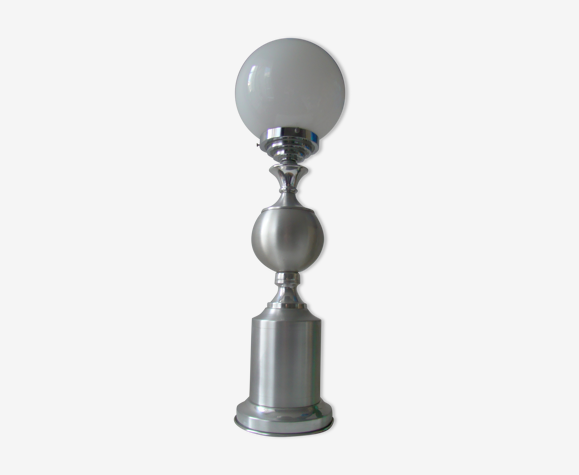 Lampe vintage aluminium et opaline space age