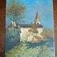 Oil painting on canvas depicting a glimpse of a church - 20th century