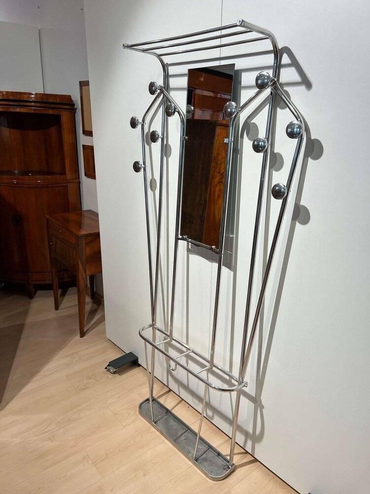 Art Deco Coat Rack & Mirror in Tubular Aluminum, France, 1930