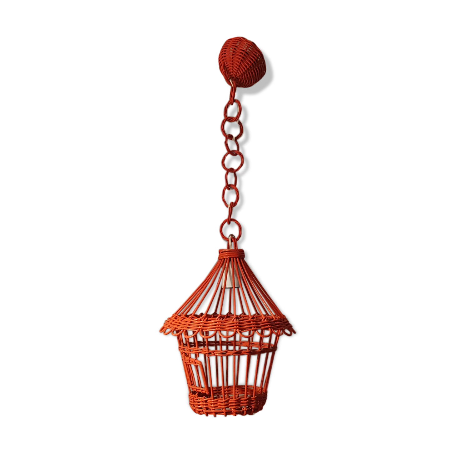 Hanging rattan bird cage orange vintage