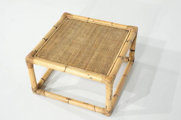 Table basse Bambou & rotin, Italie années 1960s.