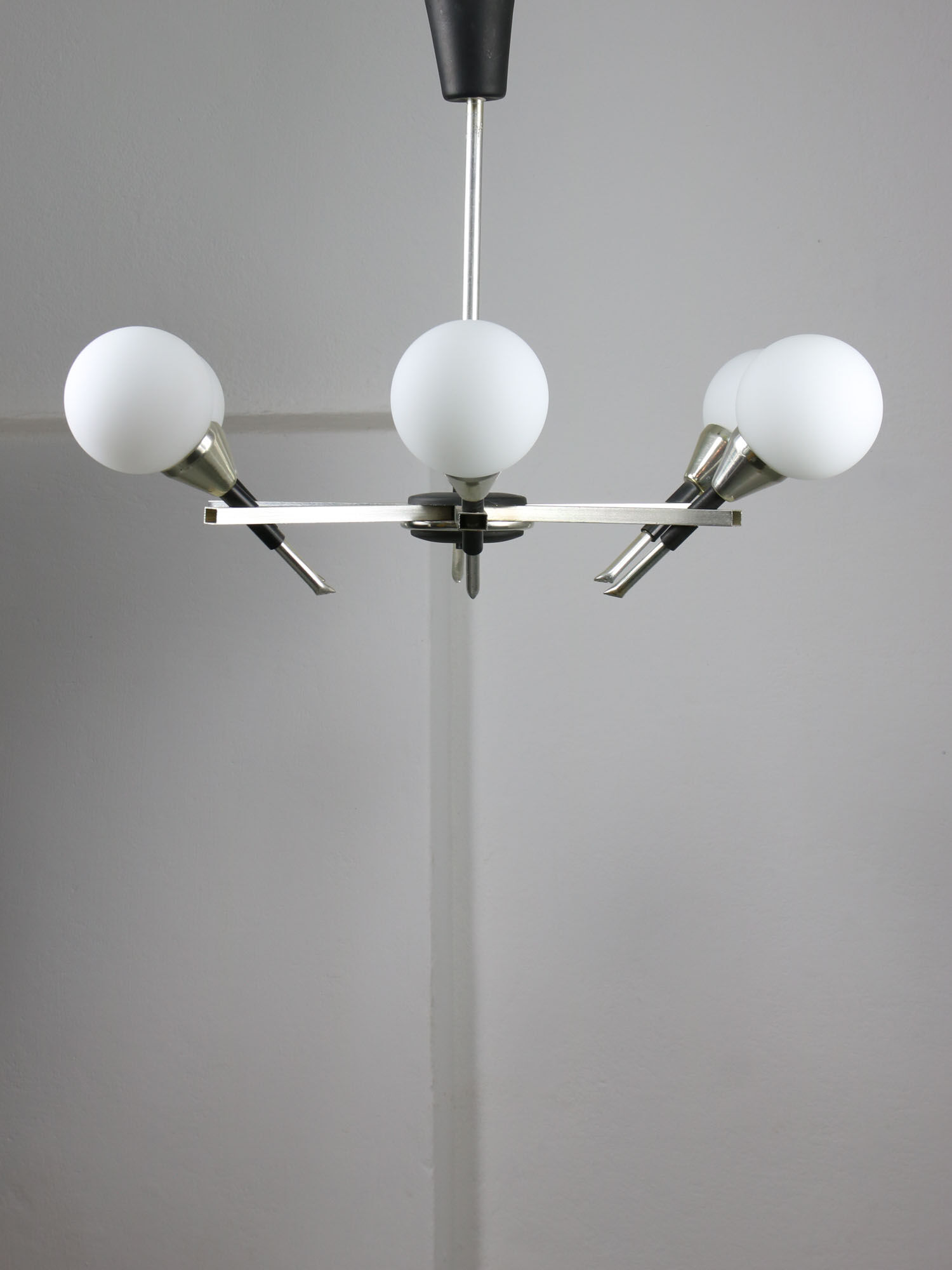 Italian Space-age Aluminum and Opaline Glass Chandelier