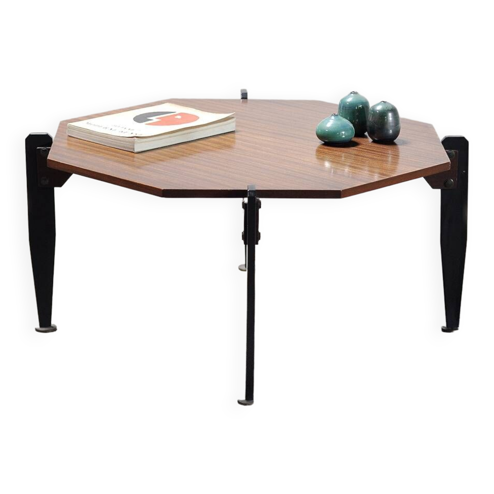 Table basse moderniste italienne en teck et métal laqué, années 1950