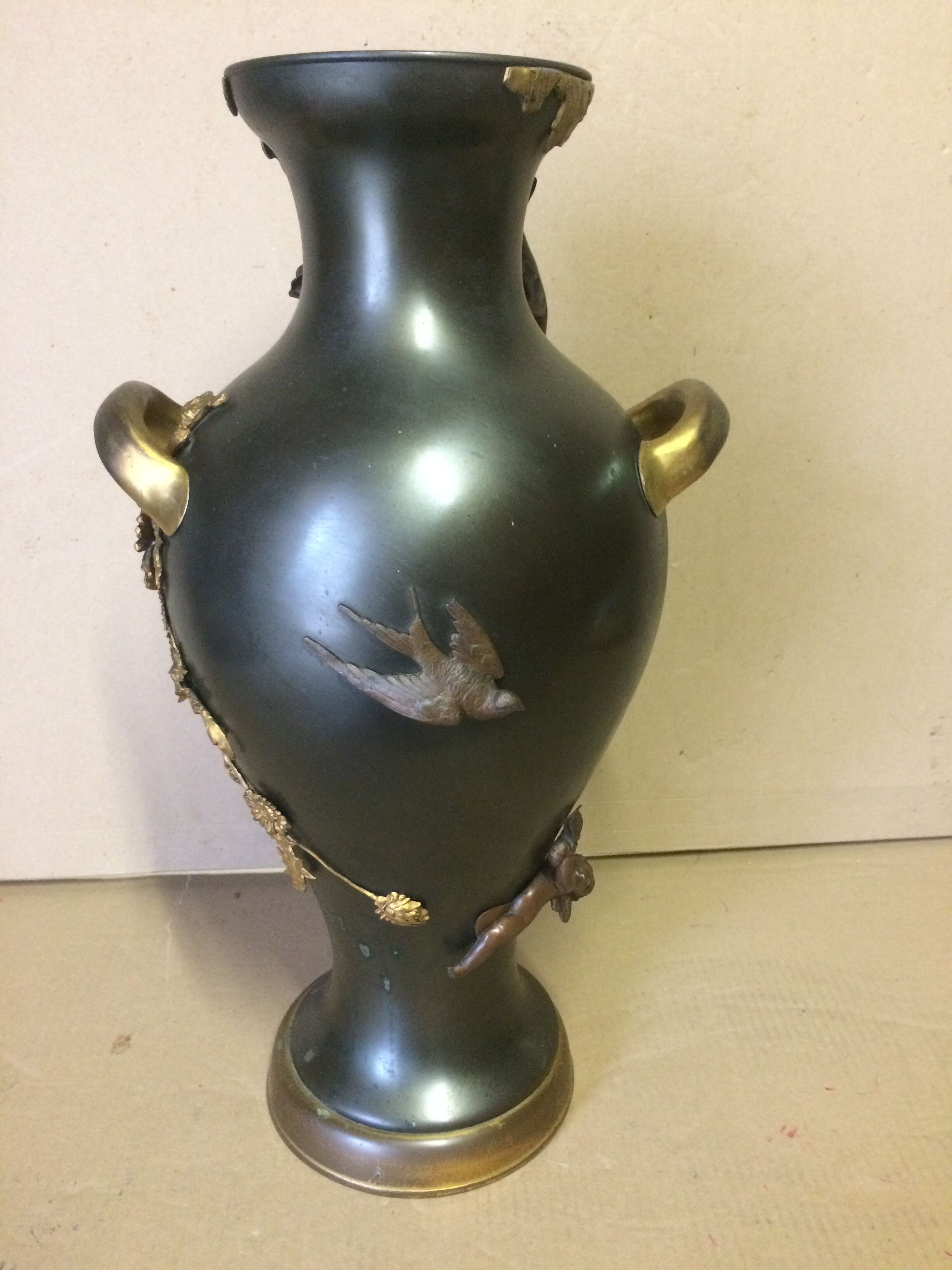 Large Art Nouveau vase in patinated and gilded metal period 1880 1900