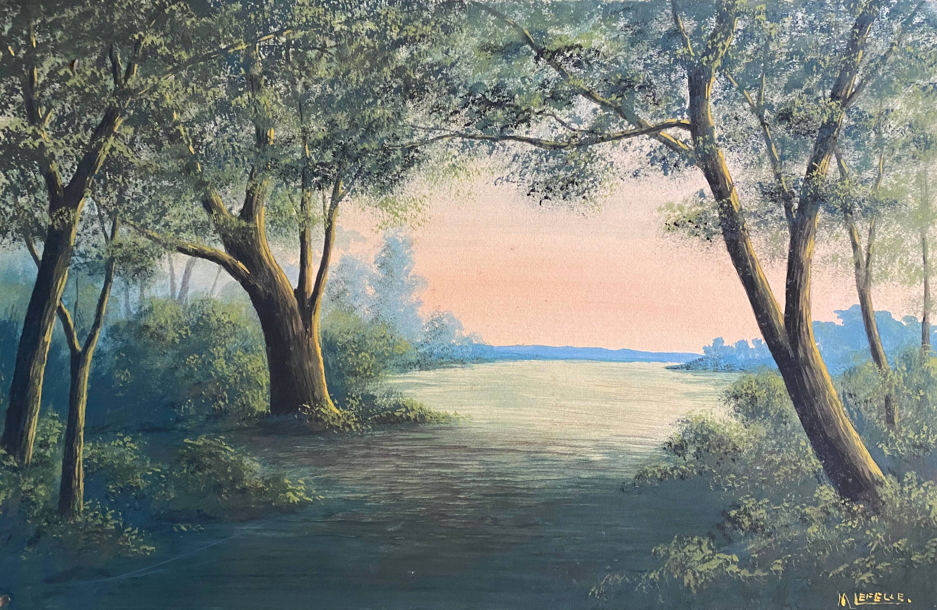 Paintings pendant of gouache "landscapes" signed m. lefelle around 1900