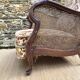 Fauteuil anglais cannage et velours , style Chippendale