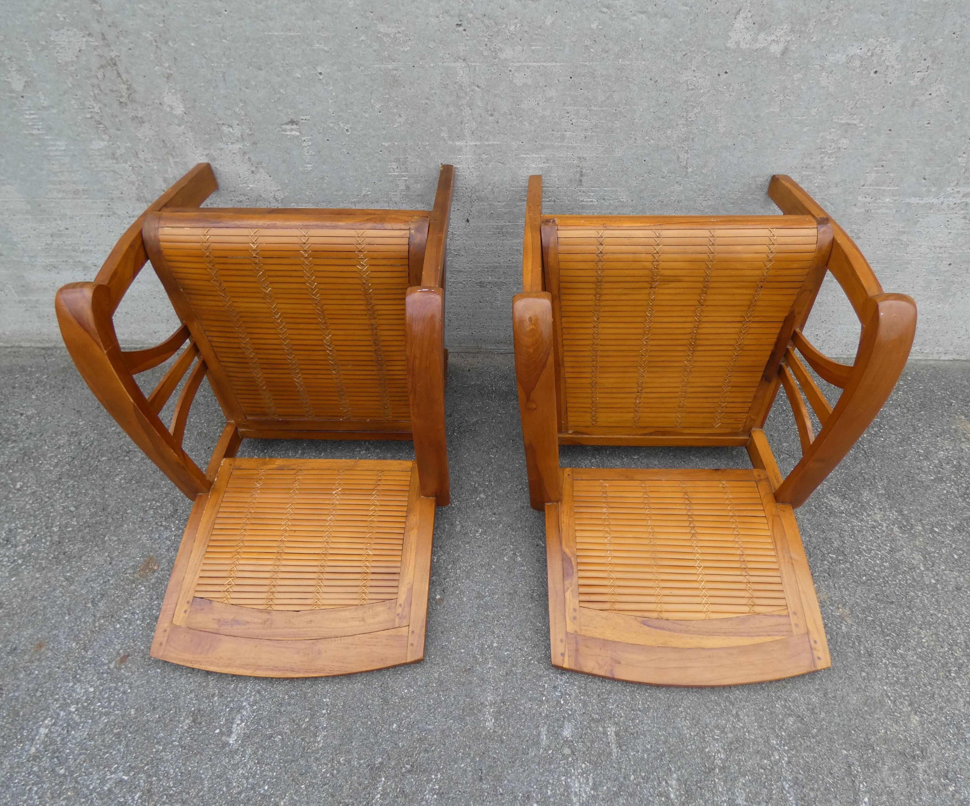 2 colonial bamboo and teak armchairs