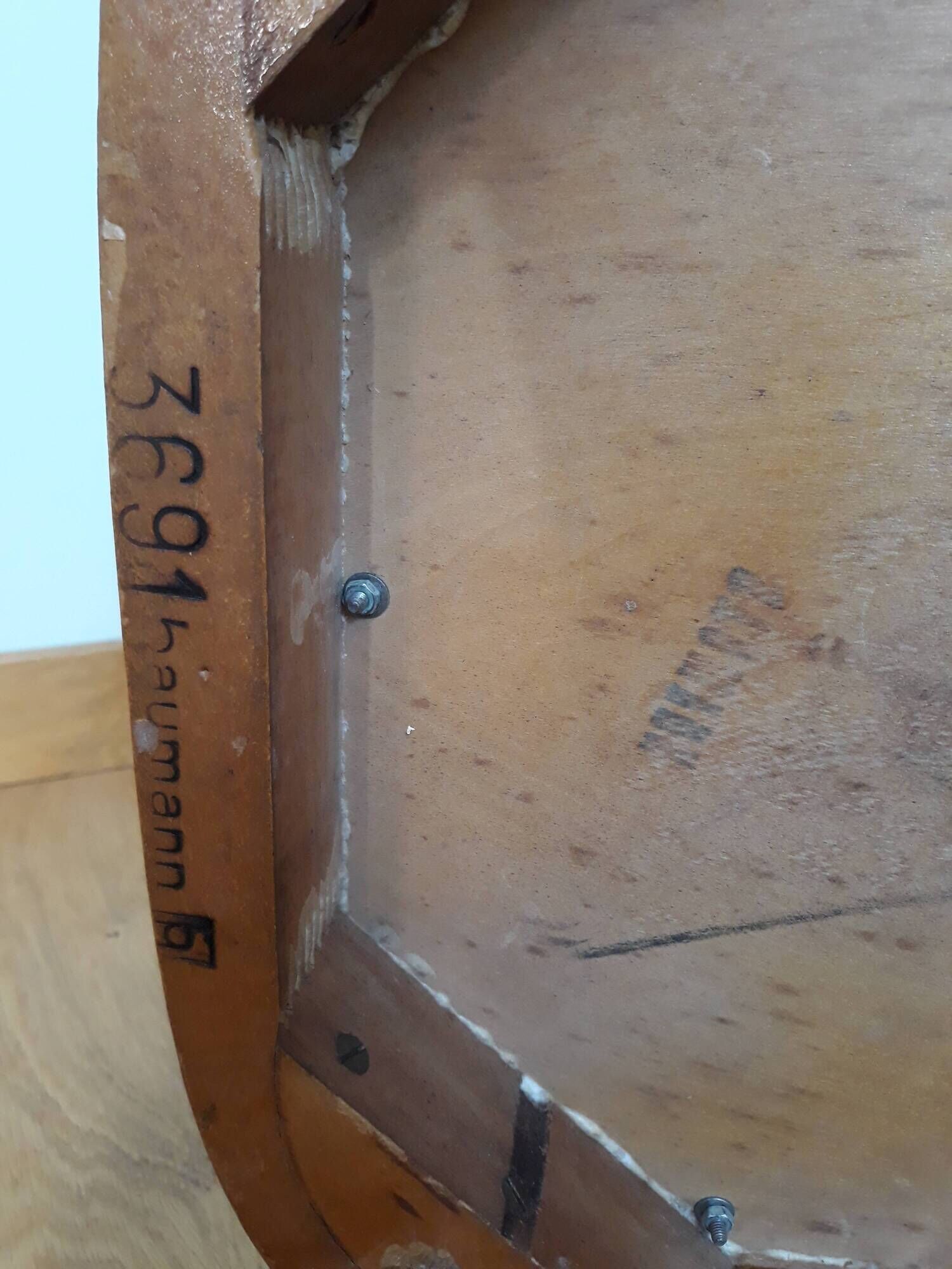 Bistro chair Baumann 1963 curved wood and skaï imitation leather caramel