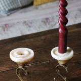 Pair of curved brass candlesticks with onyx