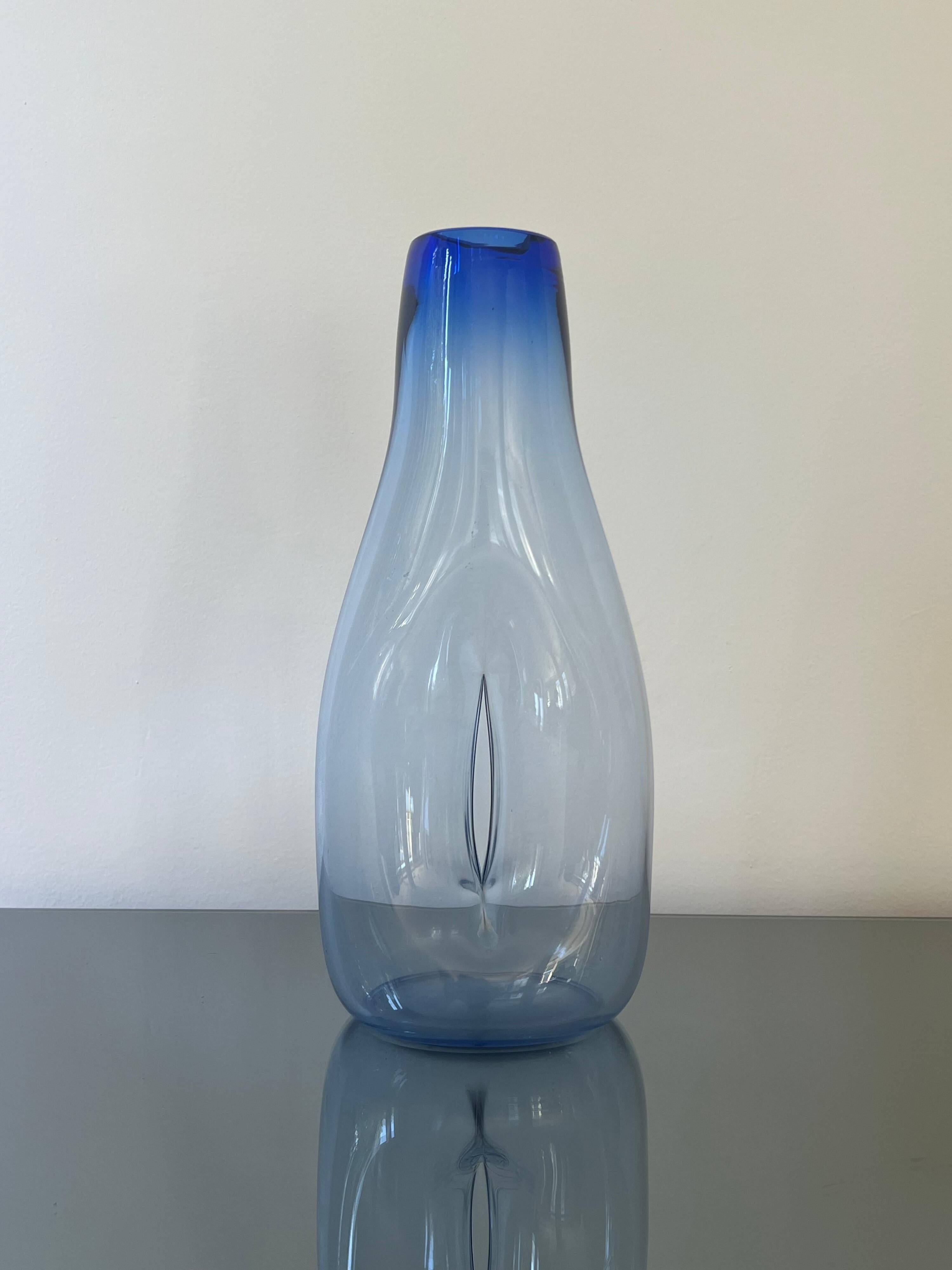 Beautiful Vintage Murano Modern Vase, Blue and Clear Glass, 1970's