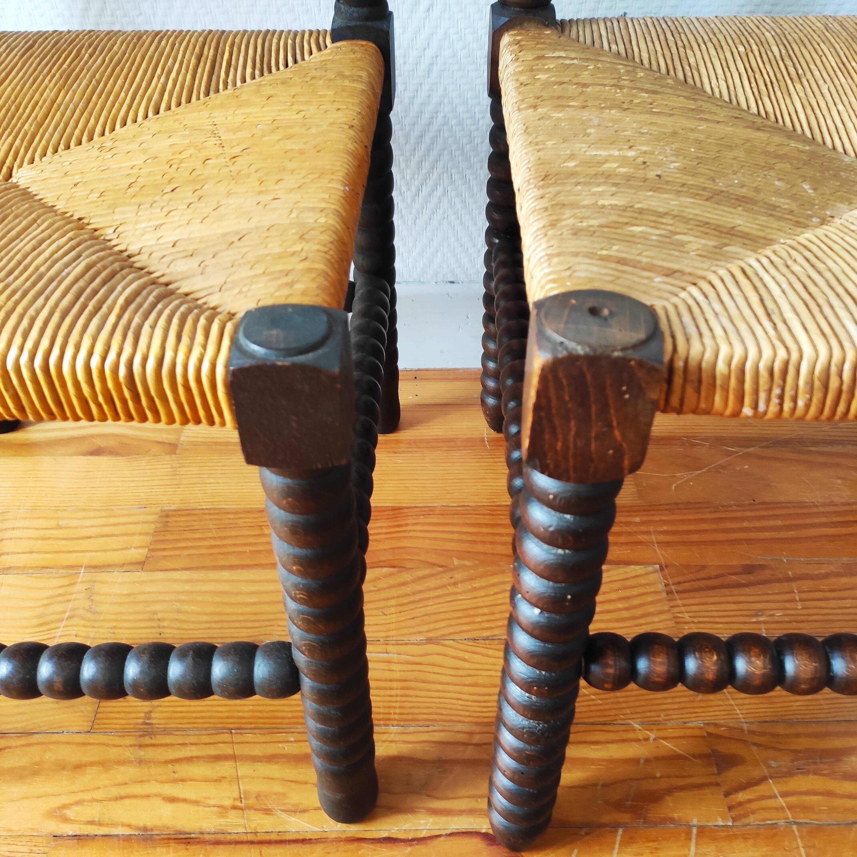 Pair of French corner chairs - turned wood, mid-20th century.