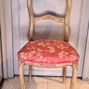Wooden chair with varnished wood and red satin brocade fabric, 1920