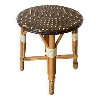 Rattan stool and woven vinyl seat from the 60s