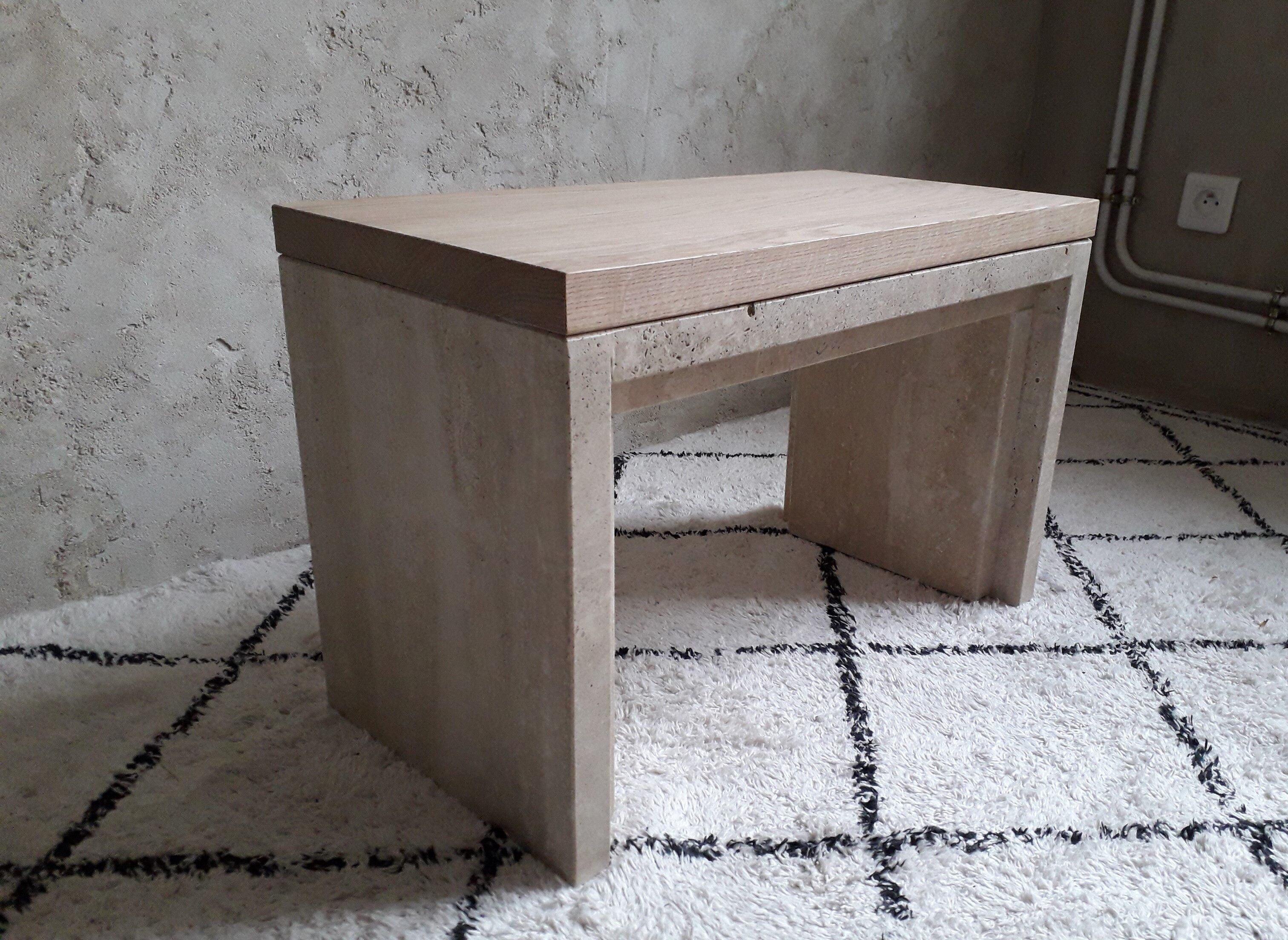 Oak and travertine coffee table