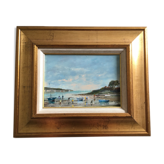 Beautiful painting, Marine, oil painting on canvas signed and gilded wood frame