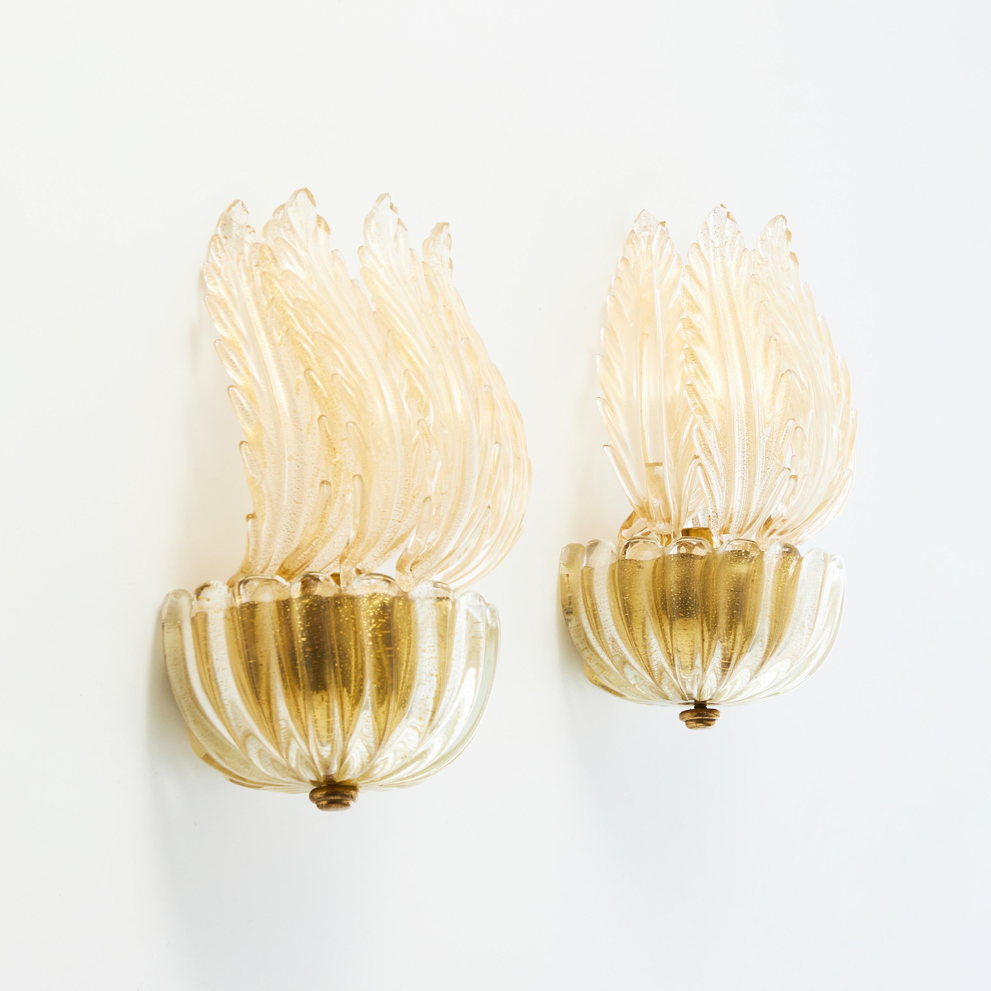 Pair of Murano glass wall sconces with gold accents Mid-century modern in Italy