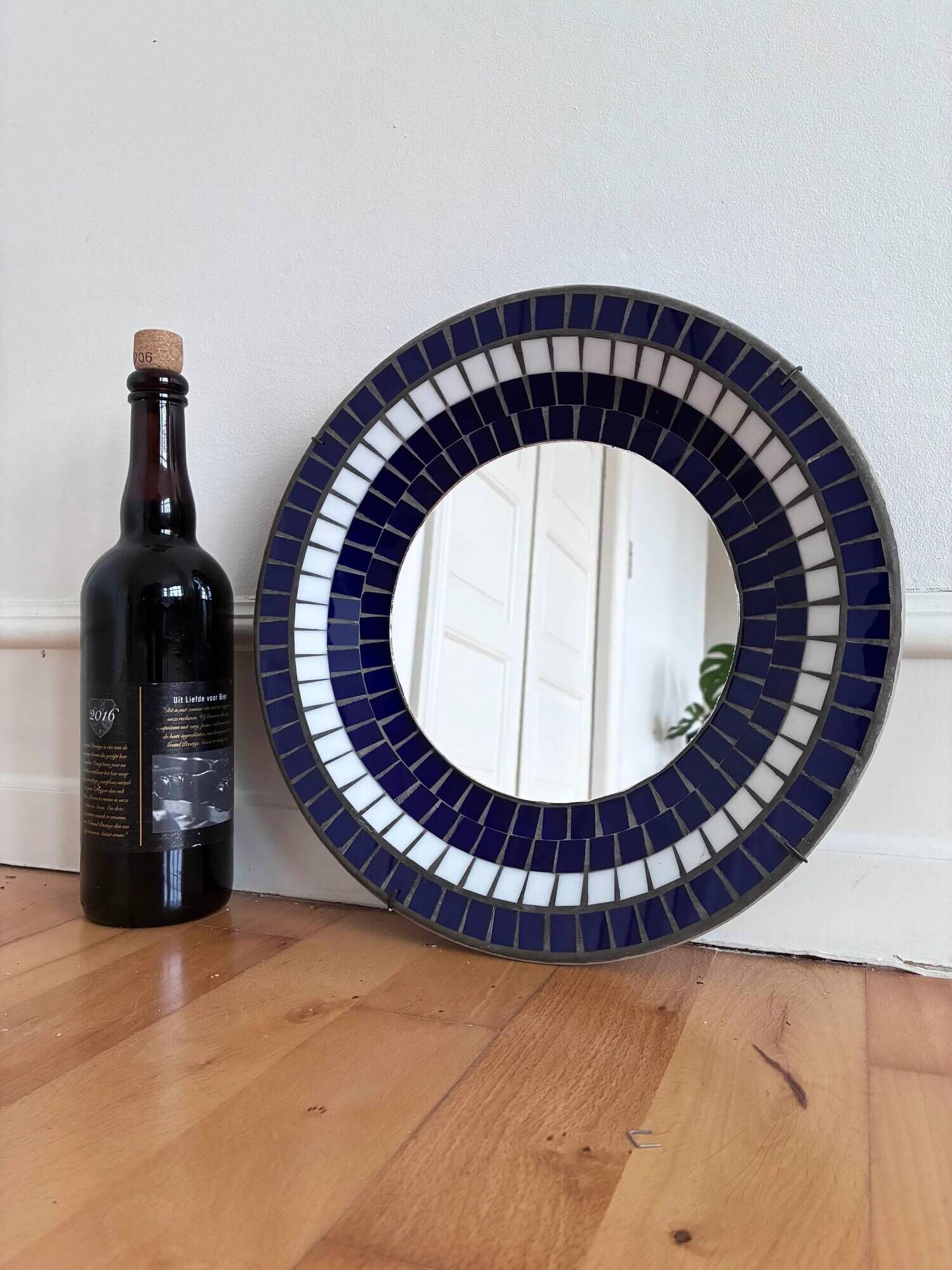 Vintage Danish round mosaic wall mirror, marked B. J. H. Moller, 1970s