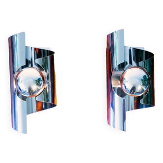 Pair of twisted wall lamps, chromed steel, year 70