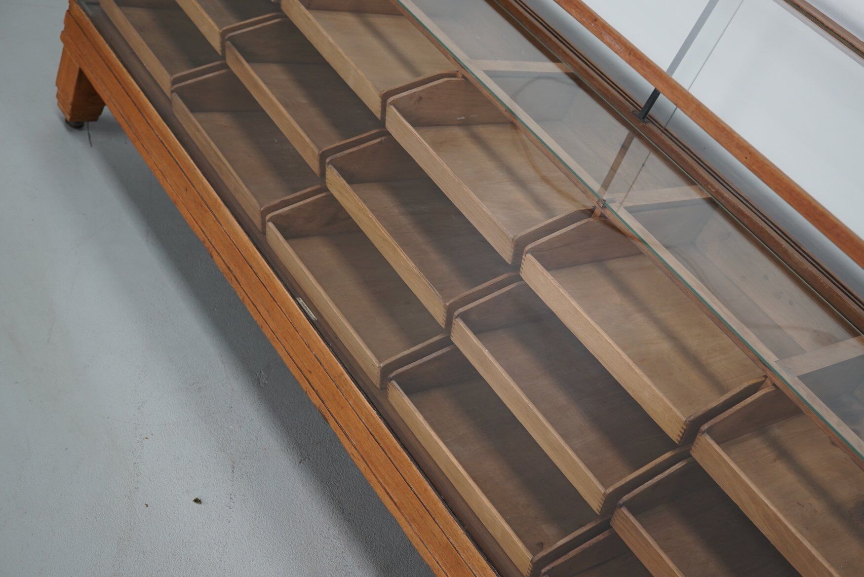 Antique British oak haberdashery cabinet, 1930s