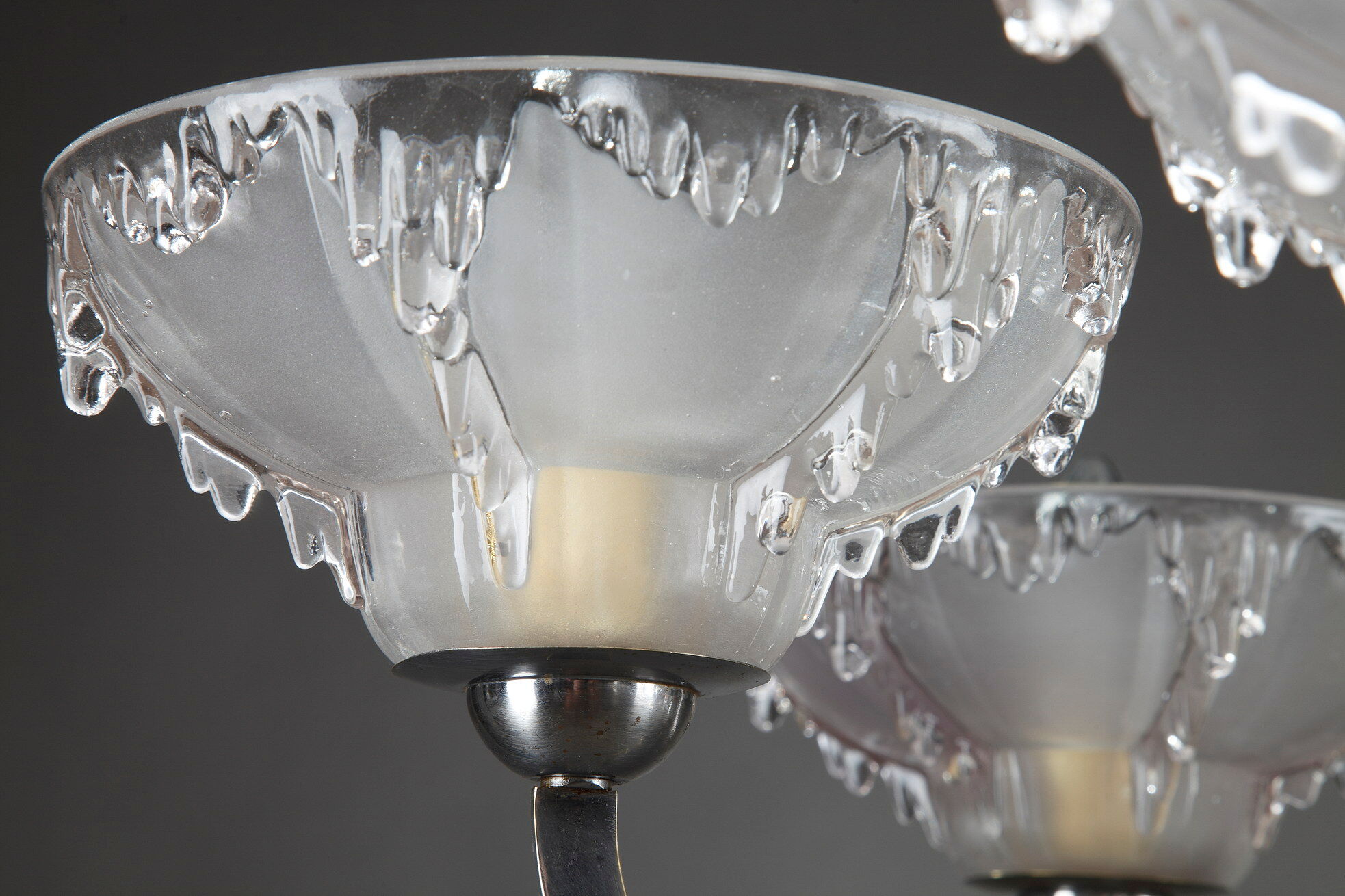 Art Deco chandelier in nickel-plated metal and copper