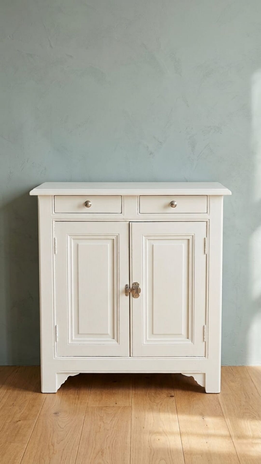 Très beau meuble parisien 2 portes en hêtre peint en gris très clair 1