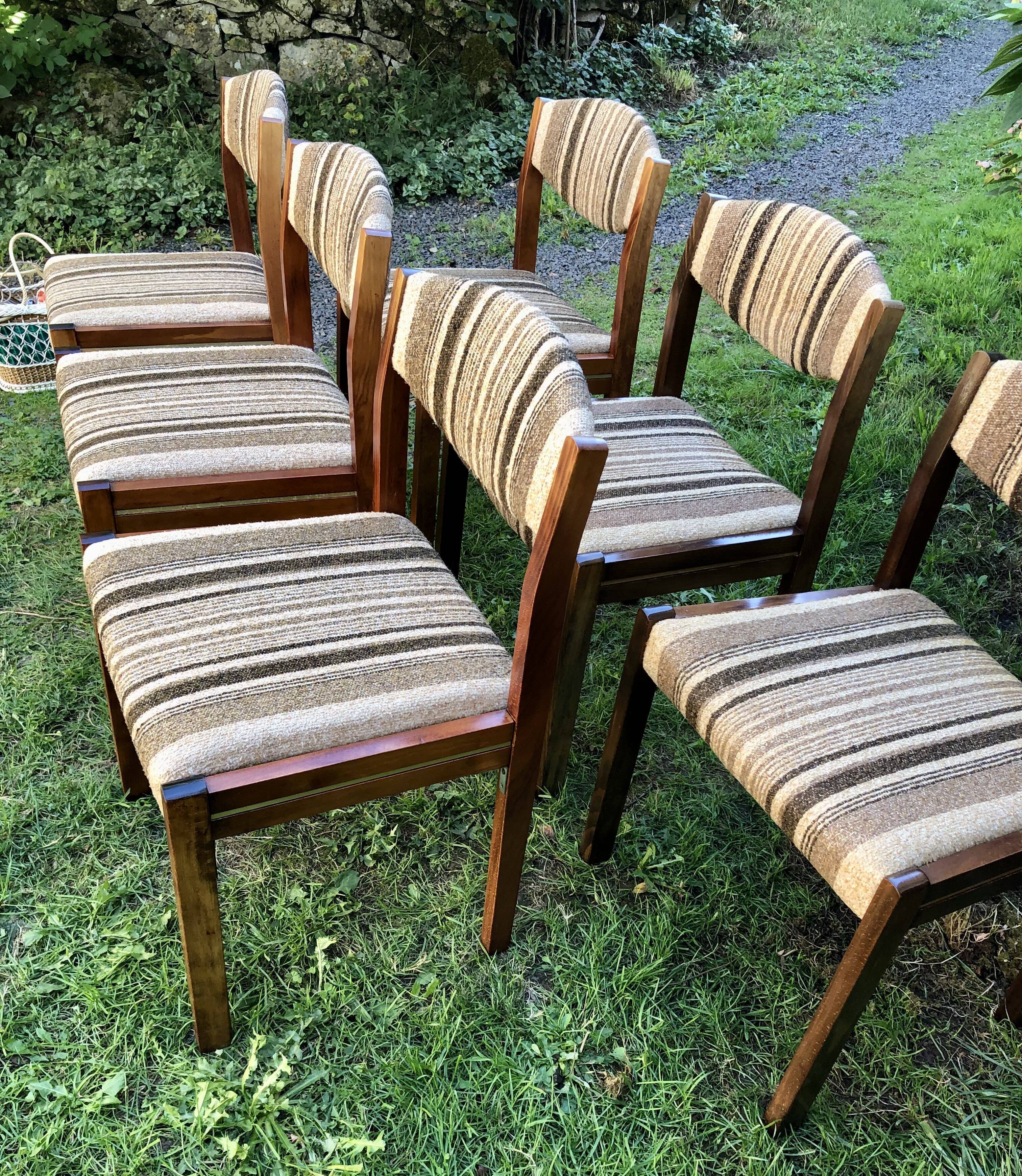 Chairs wood and striped antique fabrics