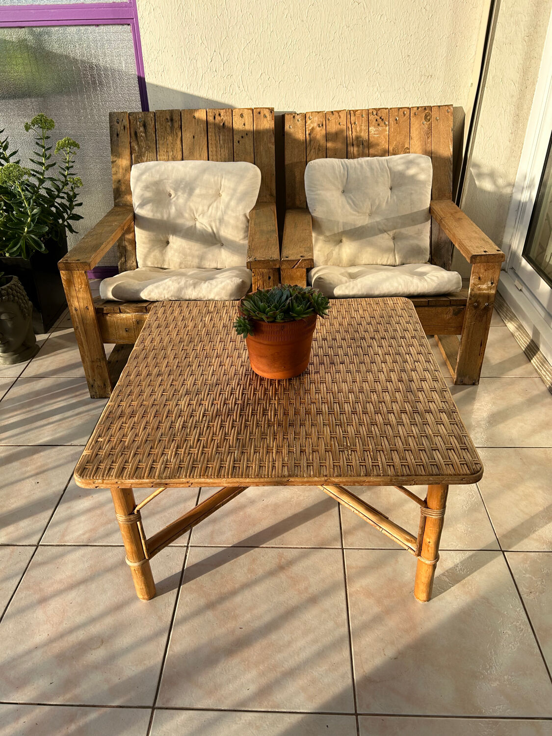 Square rattan coffee table - 67 cm