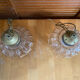 Pair of Vintage Suspension Lights with Iridescent Moulded Glass + Gold Metal