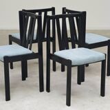 Set of 4 modernist black chairs with light blue ribbed fabric