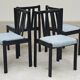 Set of 4 modernist black chairs with light blue ribbed fabric