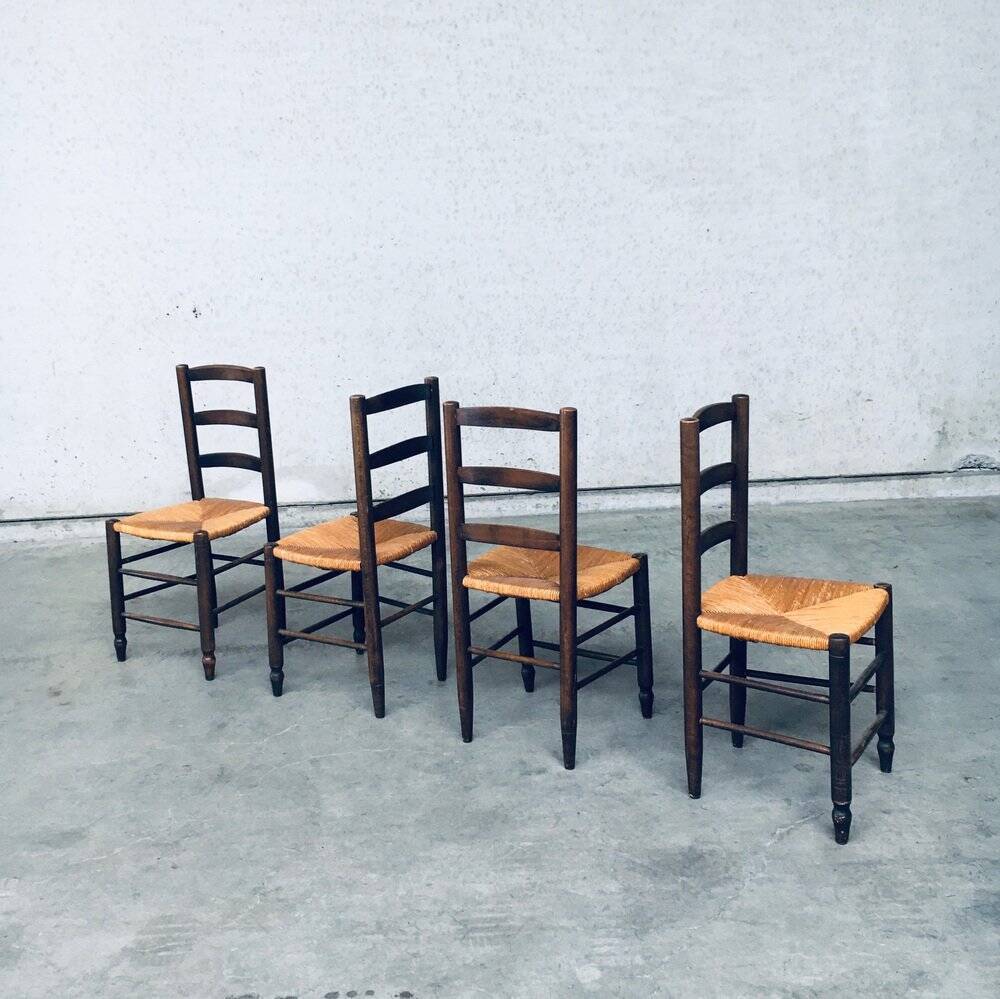 French Provincial Design Rush Dining Chairs, 1940s, Set of 8