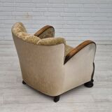 1950s, Danish vintage relax armchair, furniture velour, ash wood.