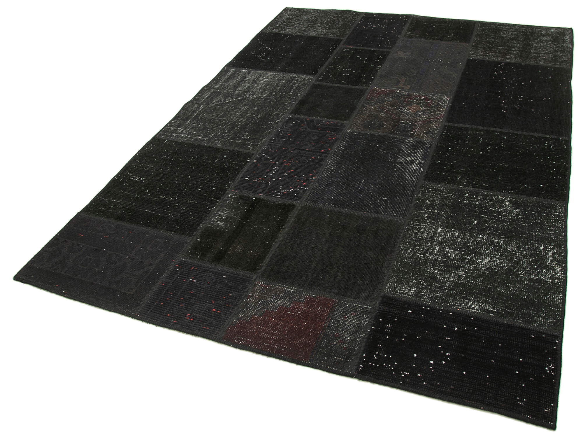 Handmade anatolian overdyed 170 cm x 245 cm black patchwork carpet