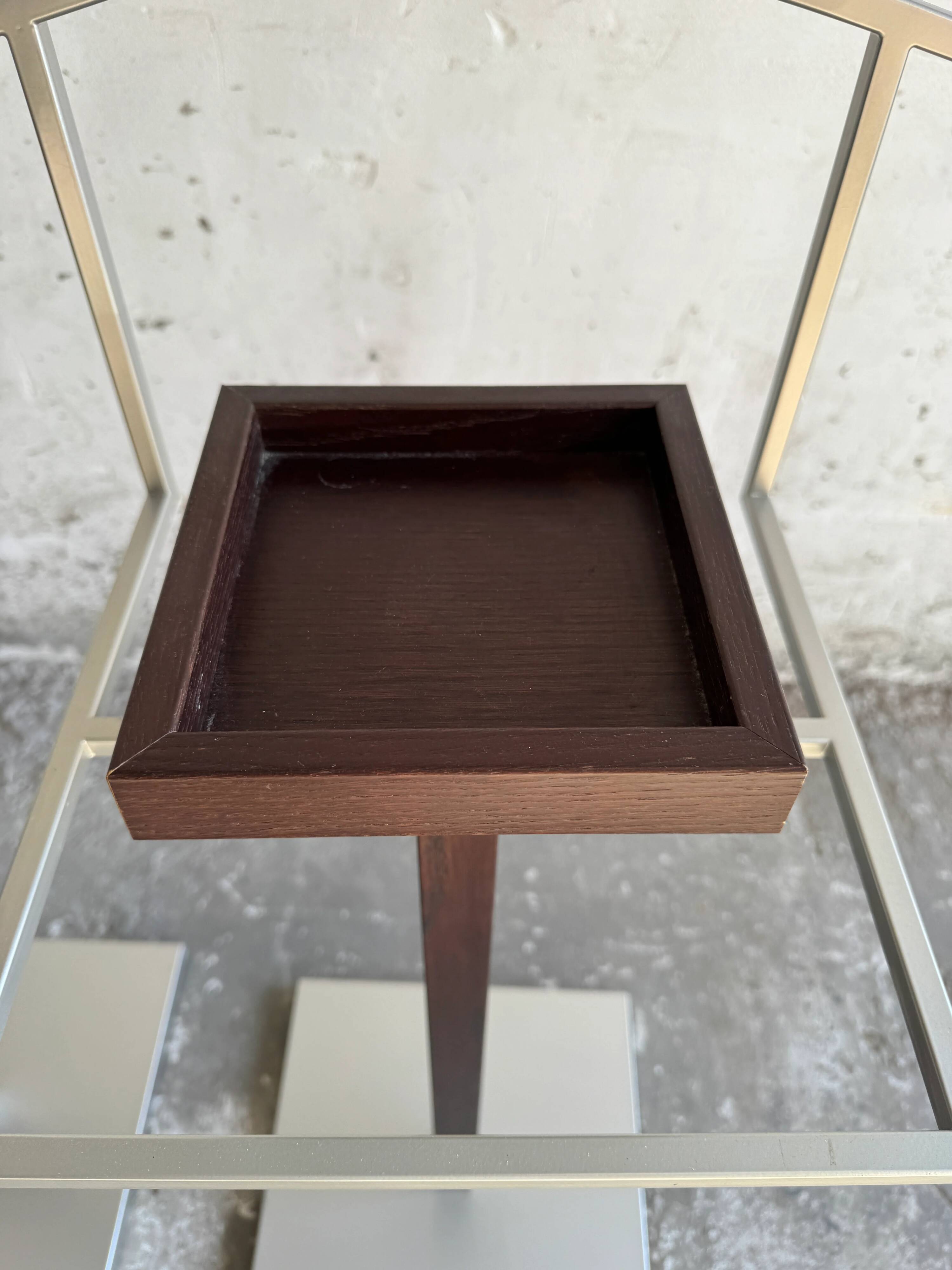 Set of 2 Calligaris holders — silver gray with dark brown wood, metal, and wood design