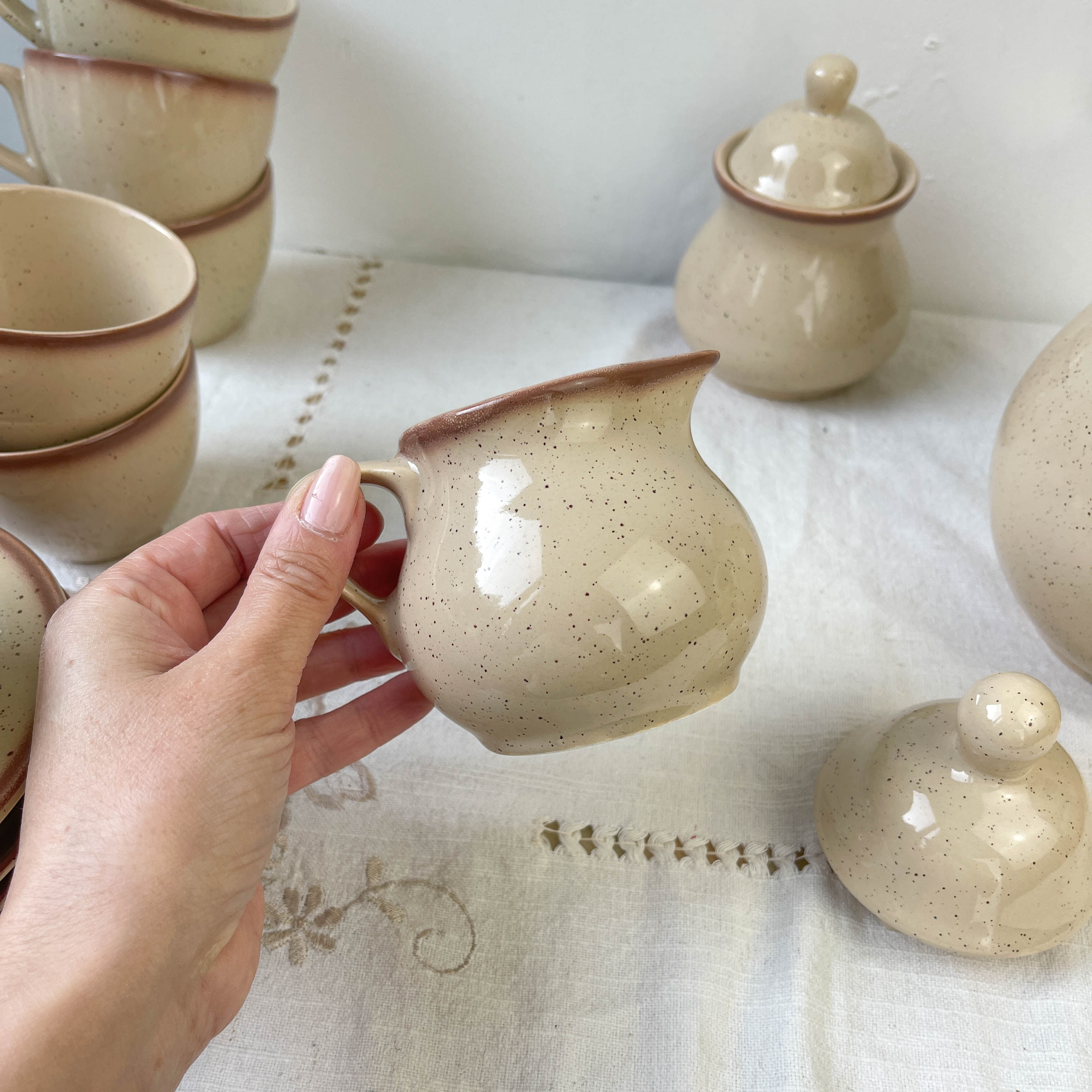 Mid-century speckled stoneware coffee set from the 20th century