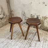 Pine stools with curved seat from the 50s