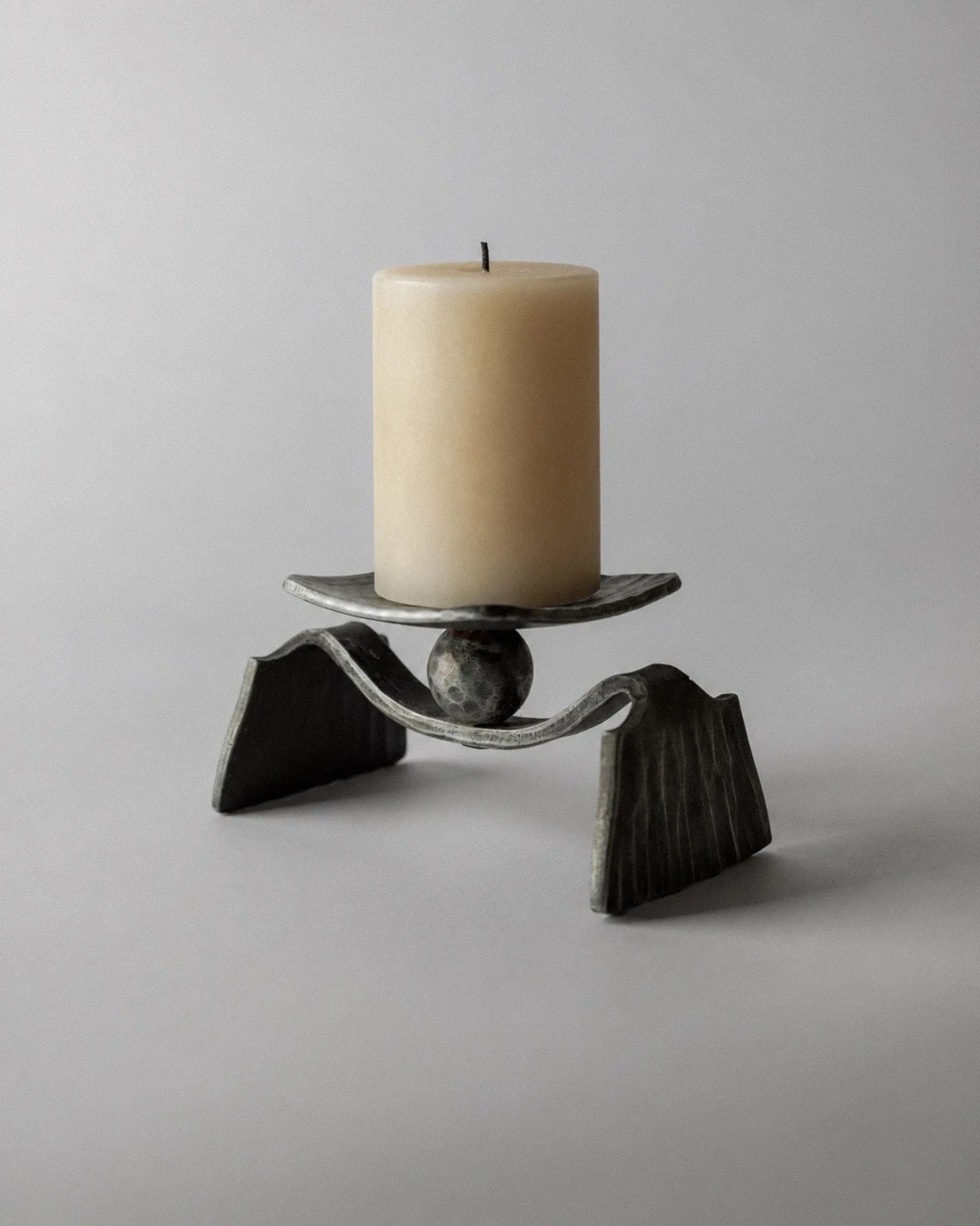 Vintage brutalist iron candlestick from the 1970s.
