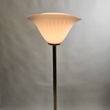 Italian floor lamp with pink Murano glass and brass foot