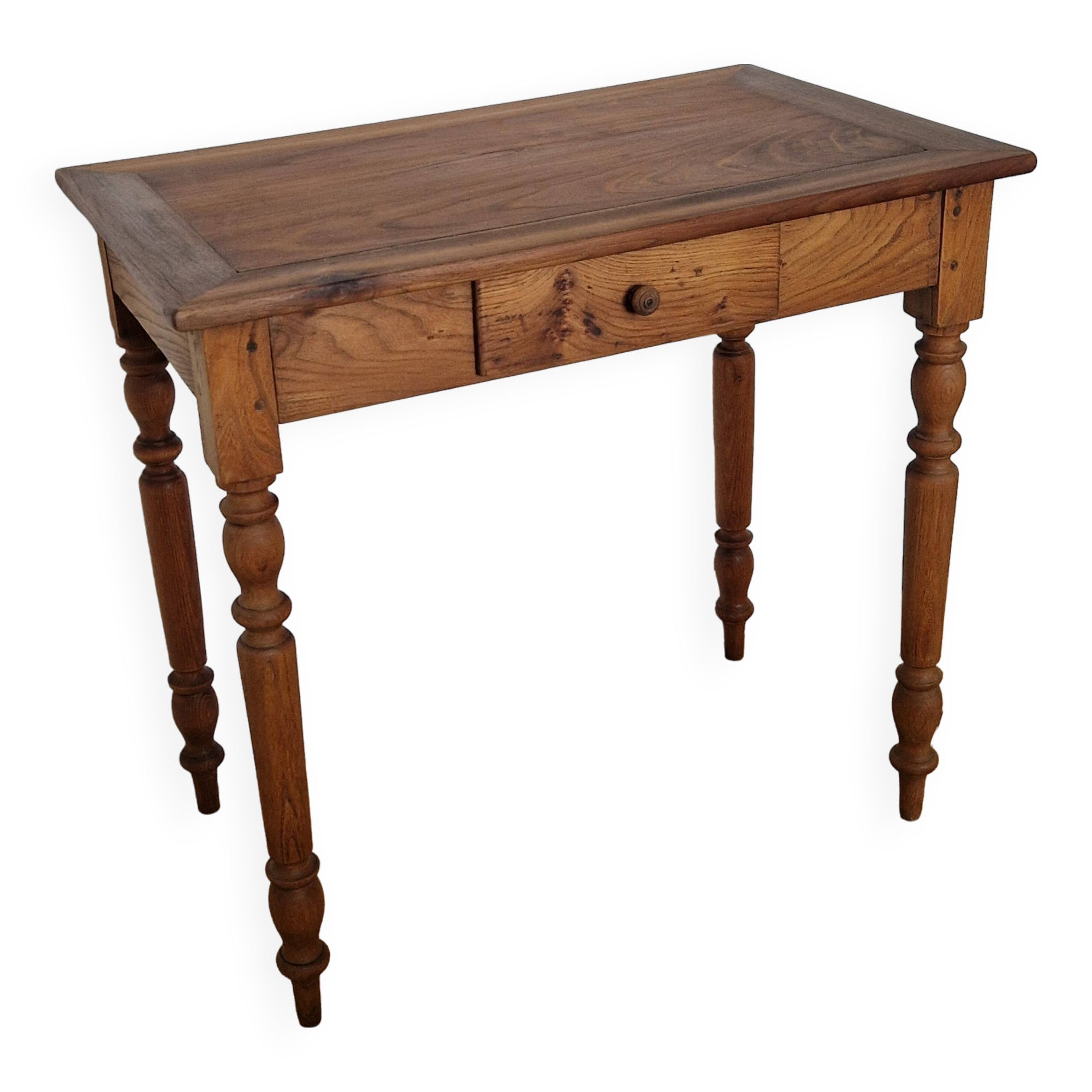 Antique writing table, solid wood desk with turned legs