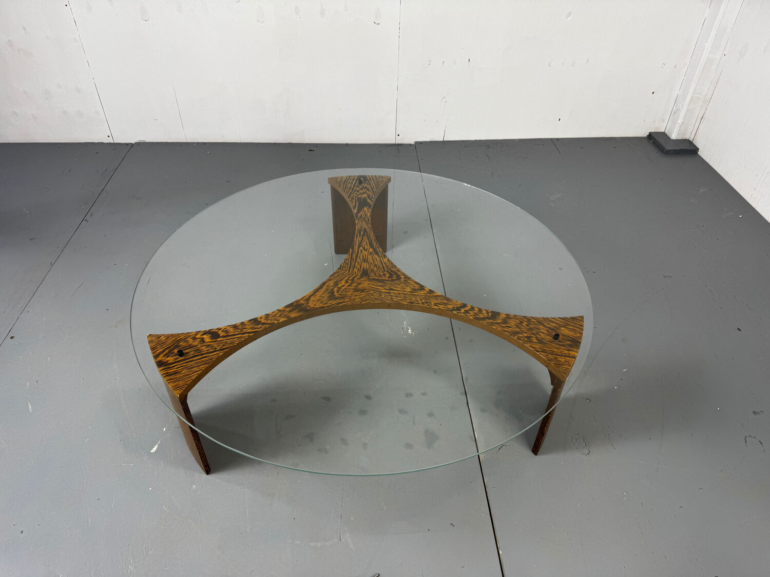 Mid-Century Modernist Wenge and Glass Round Coffee Table, 1970s