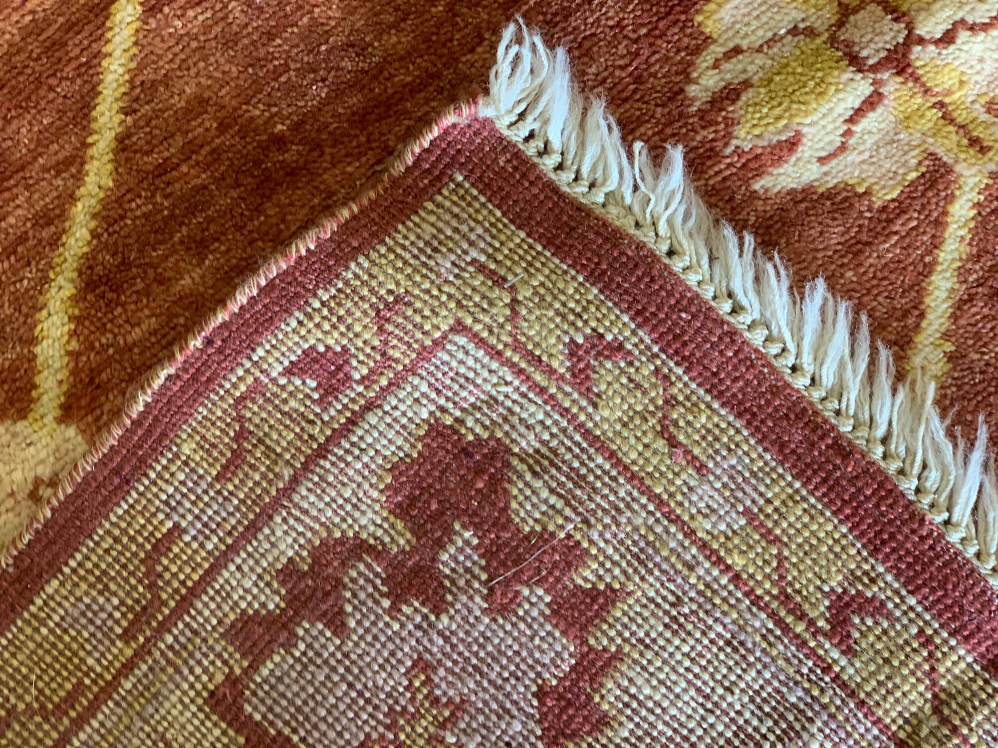 Indian Ziegler Rug, Large Rust Wool Handknotted Carpet, Livingroom Rug